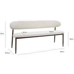 Eetkamerbank Beige/Naturel - Zithoogte 47cm - 160x55x77cm - Alexia