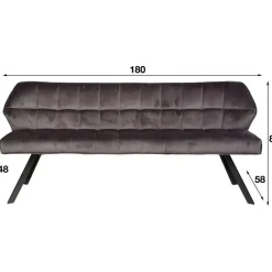 Eetkamerbank Rilla 180cm velours - antraciet