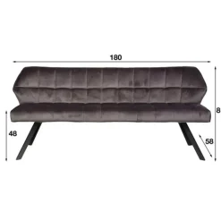 Eetkamerbank Rilla 180cm velours - antraciet