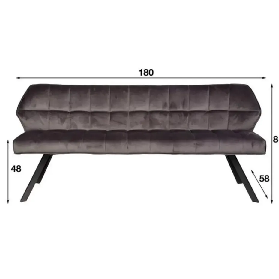 Eetkamerbank Rilla 180cm velours - antraciet