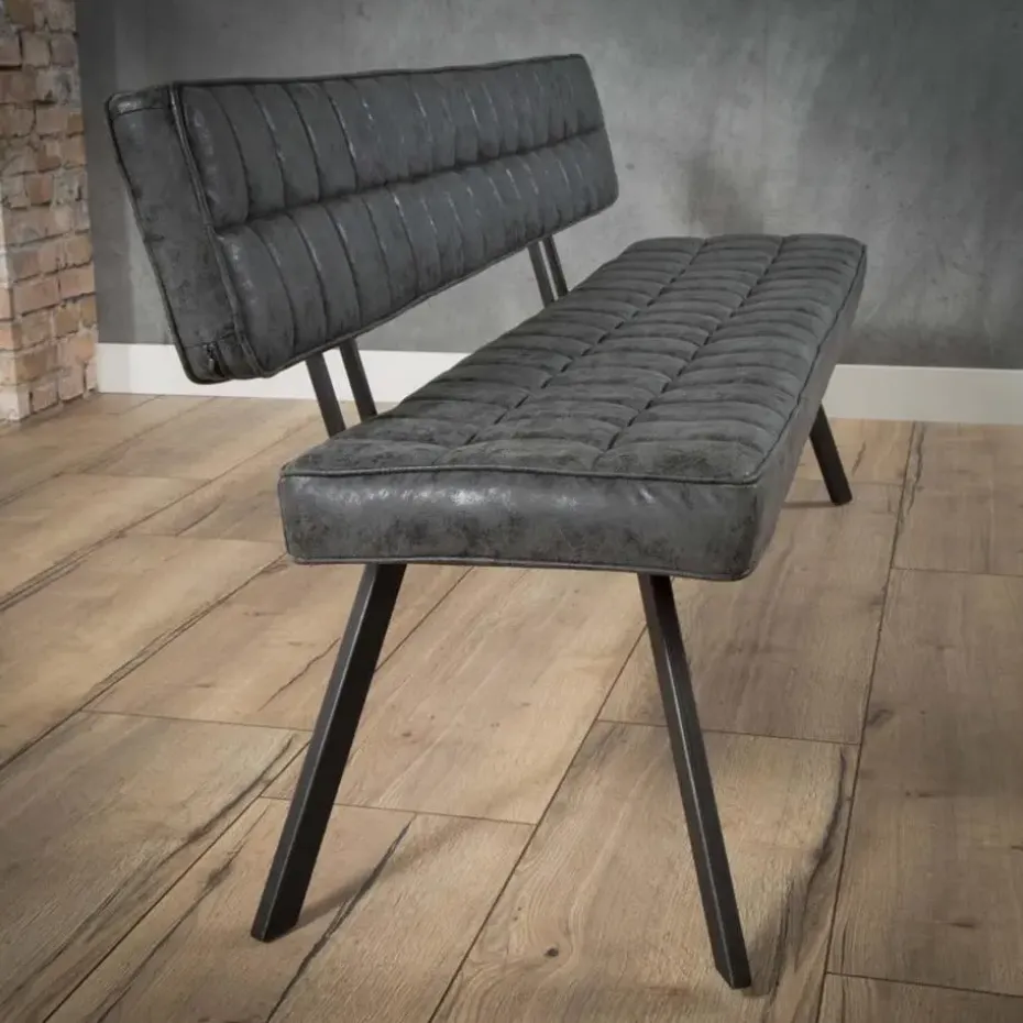 Eetkamerbank Zwart Kunstleer - 180cm - Kruisstiksel