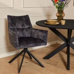 Eetkamerstoel Antraciet Velvet - Draaibaar - Dani - Set van 2