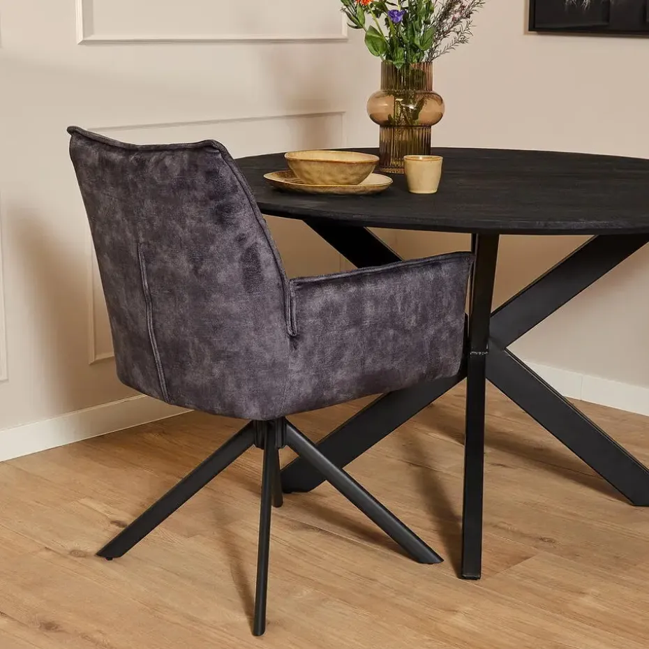 Eetkamerstoel Antraciet Velvet - Draaibaar - Dani - Set van 2