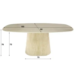 Eettafel Deens Ovaal - Travertin - 180x90x76cm - Centro