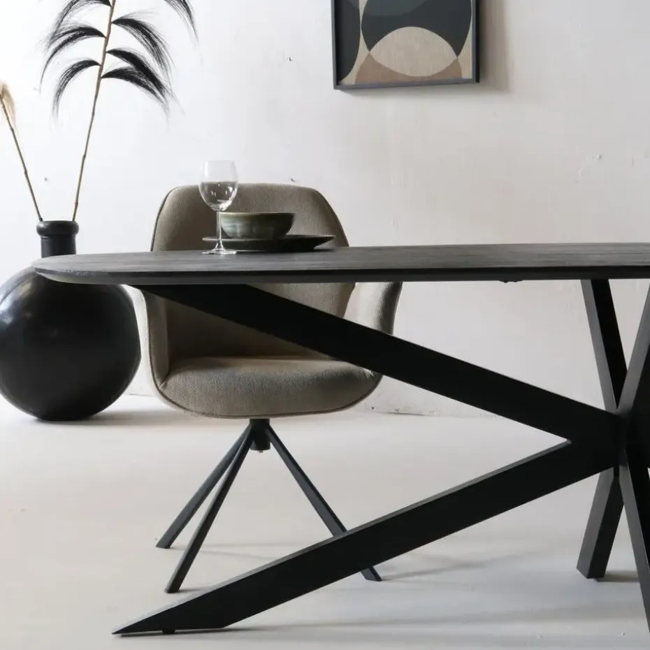 Eettafel Deens Ovaal - Zwart - Mangohout - 240 cm - Tafel Jordan