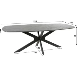 Eettafel Deens Ovaal 215cm - Zwart Marmerlook - 6-8 Personen