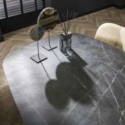Eettafel Deens Ovaal 180cm - Zwart Marmerlook - 4-6 Personen