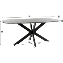 Eettafel Deens Ovaal 180cm - Zwart Marmerlook - 4-6 Personen