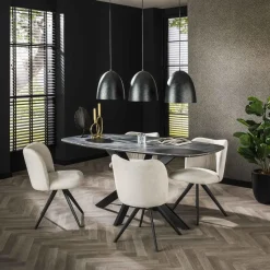 Eettafel Deens Ovaal 180cm - Zwart Marmerlook - 4-6 Personen