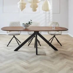 Eettafel deens ovaal Paris walnoot finish 200x100 cm - Hout - Bruin