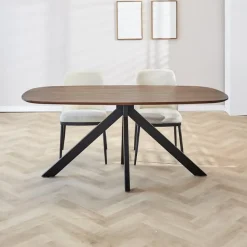 Eettafel deens ovaal Paris walnoot finish 160x100 cm - Hout - Bruin