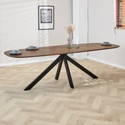 Eettafel deens ovaal Paris walnoot finish 240x100 cm - Hout - Bruin