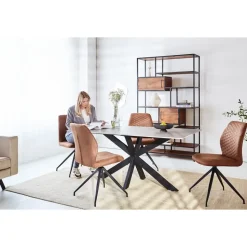 Eettafel Edin 170x90 cm marmerlook grijs - Stoneware - Grijs