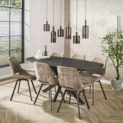 Eettafel Grijs Staal - 180x90x77cm - Metallic