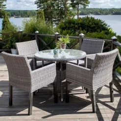 Eettafel Grijs Wicker/Glas - Ø90x74cm - Volta