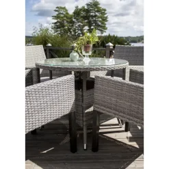 Eettafel Grijs Wicker/Glas - Ø90x74cm - Volta