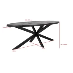 Eettafel Ovaal 220cm - Mangohout Zwart - Matrix-Poot - Mansour