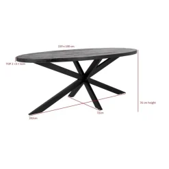 Eettafel Ovaal 220cm - Mangohout Zwart - Matrix-Poot - Mansour