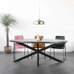 Eettafel Ovaal 180cm - Mangohout Zwart - Matrix-Poot - Mansour