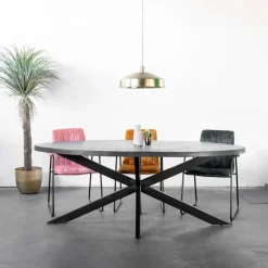 Eettafel Ovaal 180cm - Mangohout Zwart - Matrix-Poot - Mansour