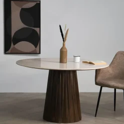 Eettafel Rond Ø150cm - Donkerbruin Marmer/Mangohout - Faiza