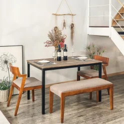 Eettafel voor 4 personen van metaal en grijs hout L120