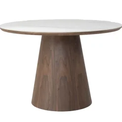 Eettafel Wit Keramiek/Walnoot - Ø115x77cm - Alba