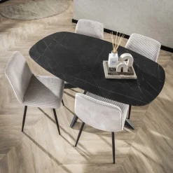 Eettafel Zwart Marmerlook - 150x90x76cm - Deens Ovaal
