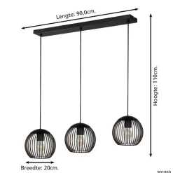 EGLO Almanzora Hanglamp - E27 - 90 cm - Staal - Zwart/Koper