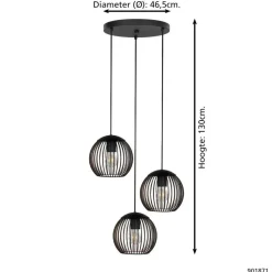 EGLO Almanzora Hanglamp - E27 - Ø 46.5 cm - Staal - Zwart/Koper