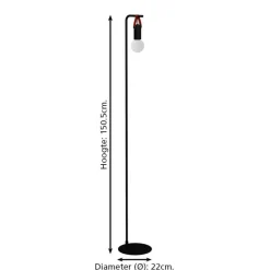 EGLO Apricale Staande lamp - E27 - Leer - Zwart/Bruin