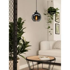 EGLO Ariscani Hanglamp - E27 - Ø 20 cm - rookglas - Zwart