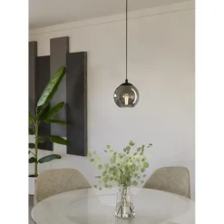 EGLO Ariscani Hanglamp - E27 - Ø 20 cm - rookglas - Zwart