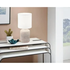 EGLO Bellariva Tafellamp - E14 - Keramiek/Textiel - Zand/Crème