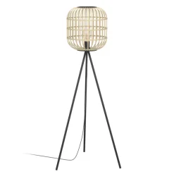EGLO Bordesley Vloerlamp - E27 - 139 cm - Zwart/Natuur