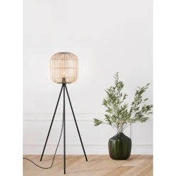 EGLO Bordesley Vloerlamp - E27 - 139 cm - Zwart/Natuur