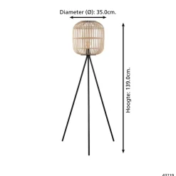EGLO Bordesley Vloerlamp - E27 - 139 cm - Zwart/Natuur