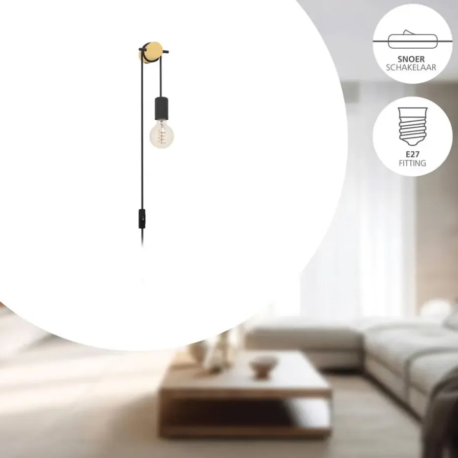 EGLO Buddon Wandlamp - E27 - 5,5 cm - Bruin/Zwart