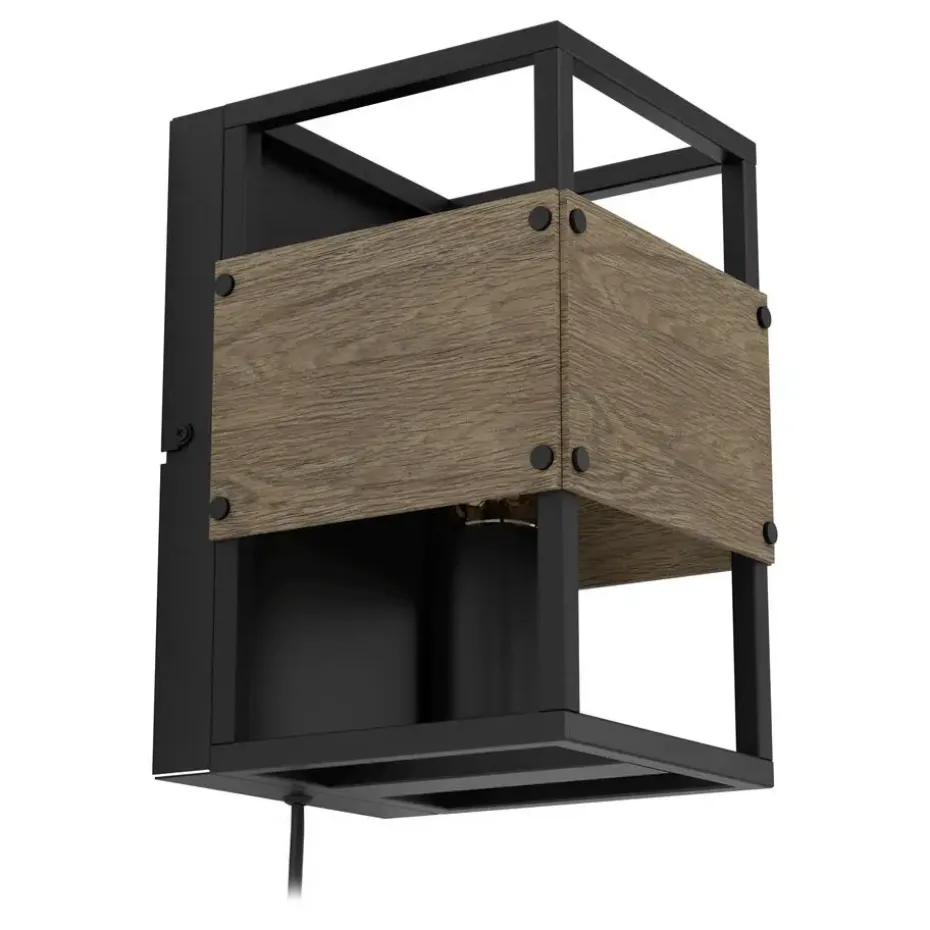 EGLO Evesham Wandlamp - E27 - 24 cm - Zwart/Bruin - Hout