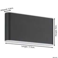 EGLO Grutti Wandlamp - LED - 17,5 cm - Antraciet