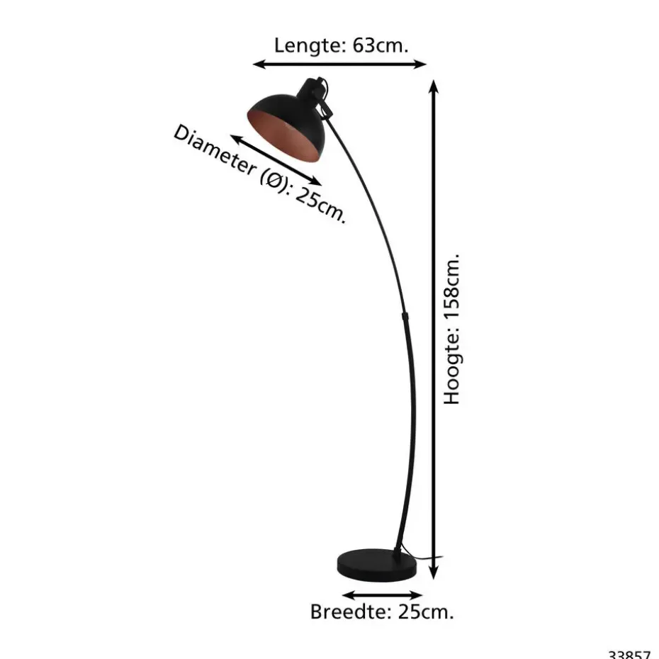 EGLO Jaafra Vloerlamp - E27 - 158 cm - Zwart/Koper