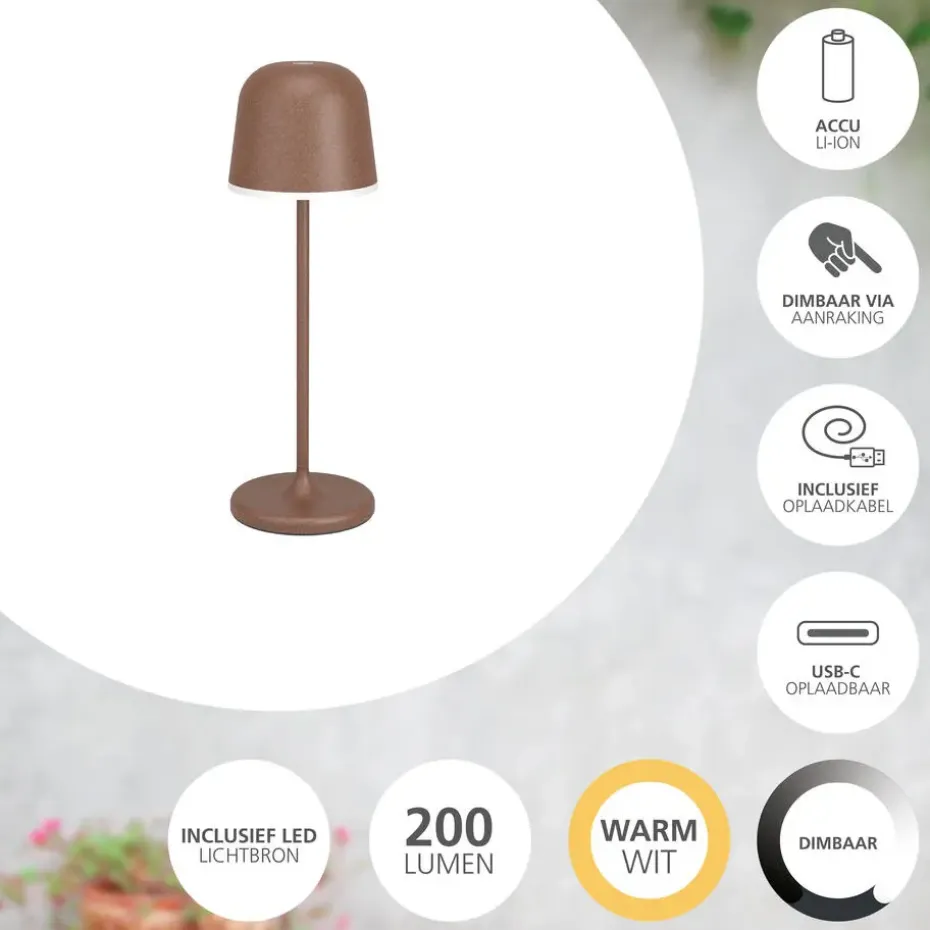 EGLO Mannera Tafellamp - 34 cm - Oplaadbaar (tot 38 uur licht)
