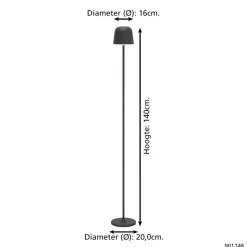 EGLO Mannera-L Staande lamp - USB-C - H 140 cm - Zwart