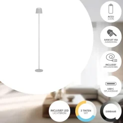 EGLO Mannera-L Staande lamp - USB-C - H 140 cm - Grijs