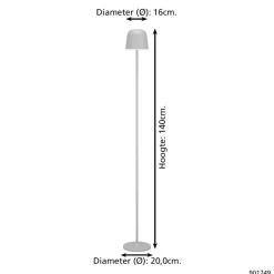 EGLO Mannera-L Staande lamp - USB-C - H 140 cm - Grijs
