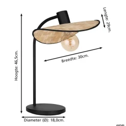 EGLO Marywell Tafellamp - E27 - Hout - Zwart/Bruin