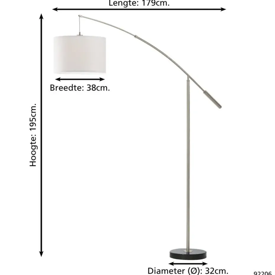 EGLO Nadina Vloerlamp - E27 - 195 cm - Grijs/Wit