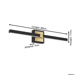 EGLO Peguera Wandlamp - LED - 60 cm - Zwart/Goud - Spiegellamp