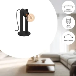 EGLO Plimsoll Tafellamp - E27 - 25,5 cm - Zwart - Hout