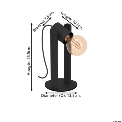 EGLO Plimsoll Tafellamp - E27 - 25,5 cm - Zwart - Hout